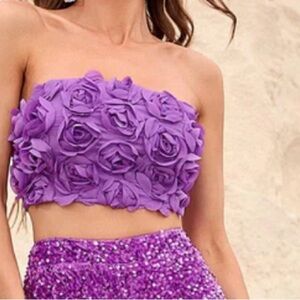 FAERIESTY Floral strapless 3D flowers bandeau top Size XL